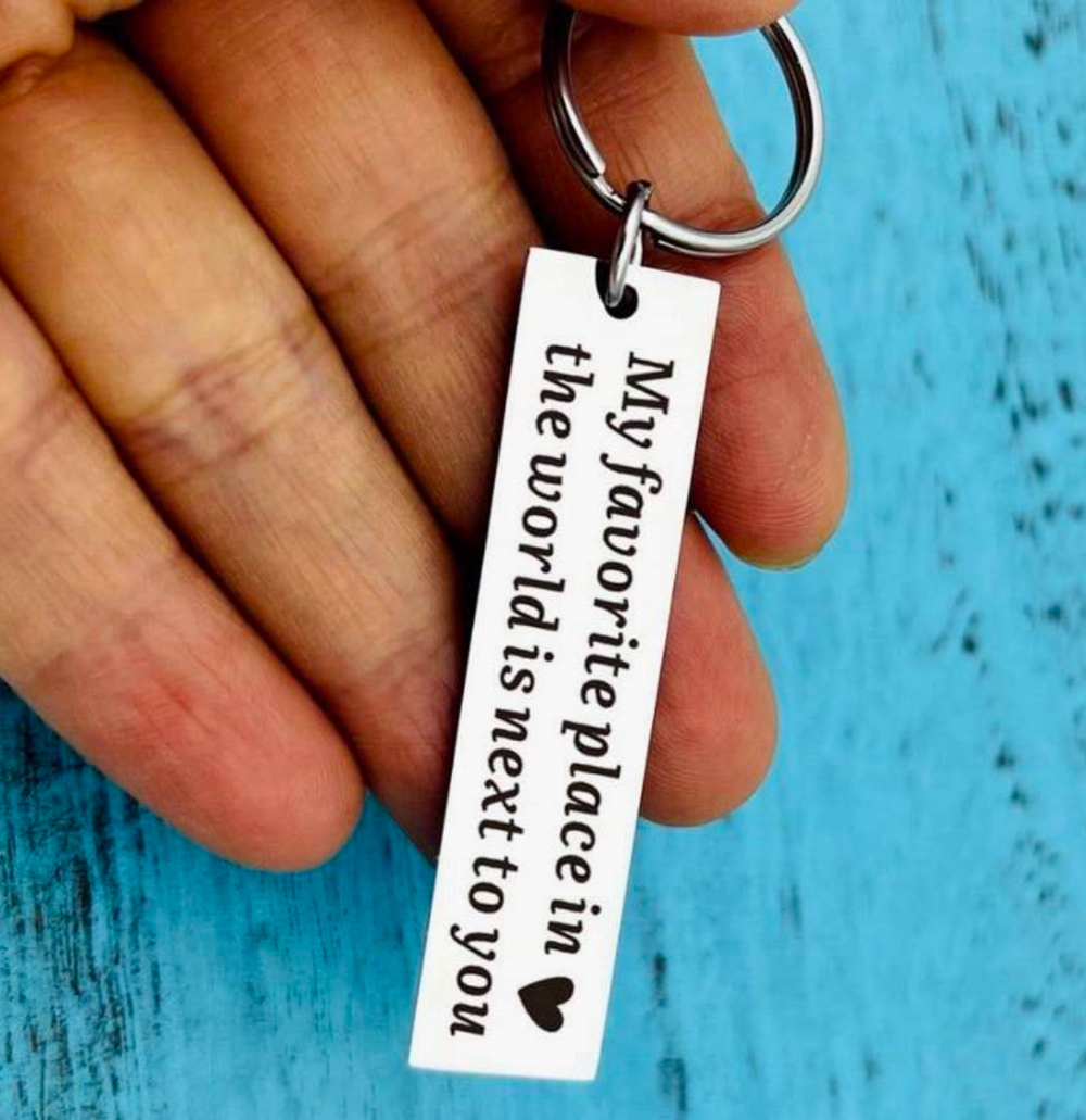 3/$25 My Favorite Place In The World Is Next To You Heart Stainless Keychain NEW
